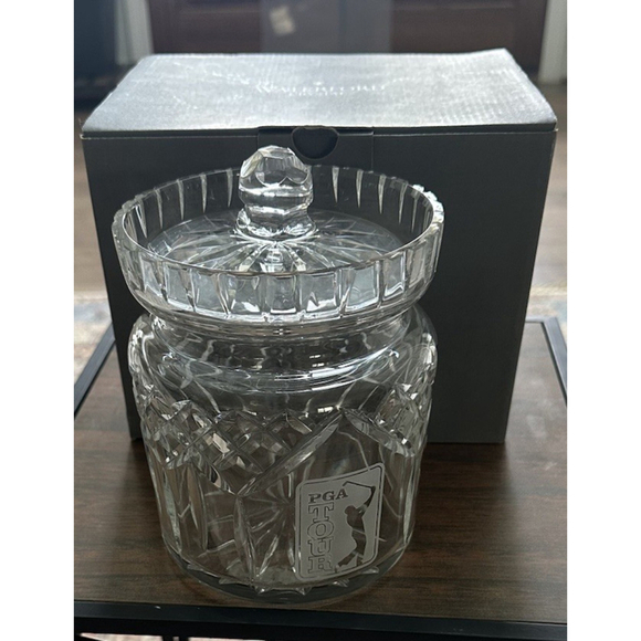 Waterford PGA Tour Crystal Lismore Round Biscuit Barrel Lid & Original Box RARE - Picture 2 of 8